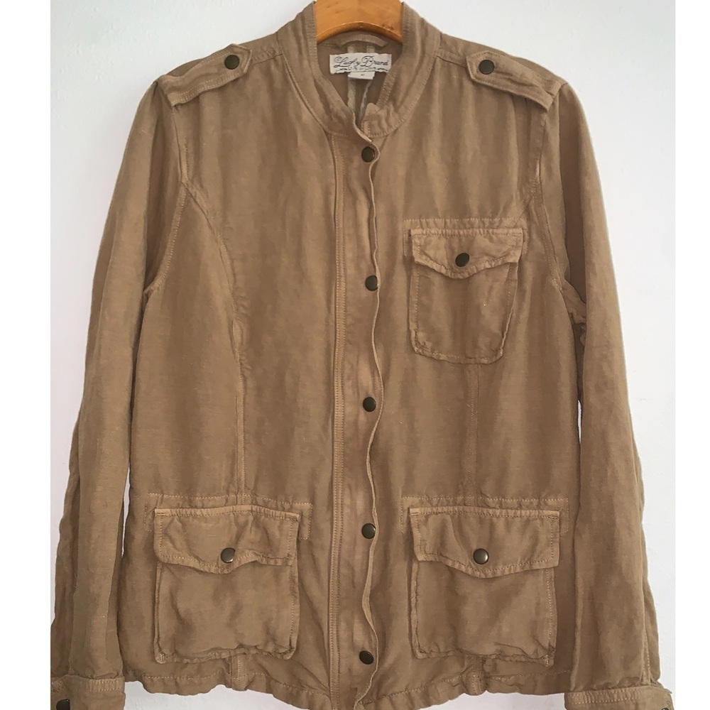 Lucky Brand Live In Love Lightweight Linen Blend Military Style Jacket Size M - Picture 3 of 12